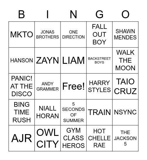 MUSIC BINGO Card