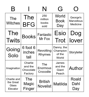 Roald Dahl Bingo Card