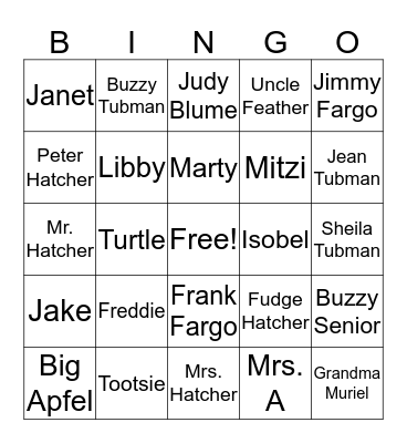 Fudge-a- Mania Bingo Card