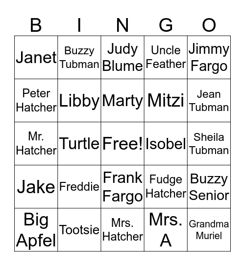 Fudge-a- Mania Bingo Card