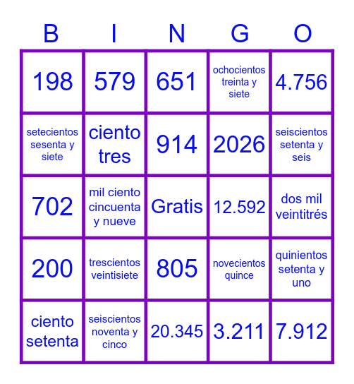 Los números 101-1000 Bingo Card