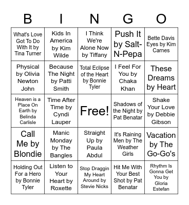 Ladies of the 80s Bingo Card