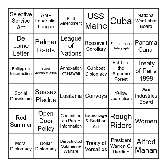 Unit 10 Exam Review Bingo Card