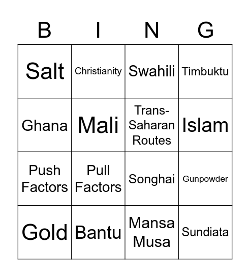 Africa Bingo Card