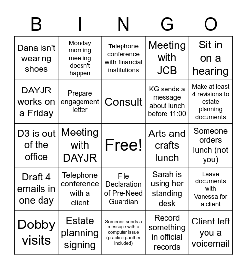 Daniel's Bingo Card Bingo Card