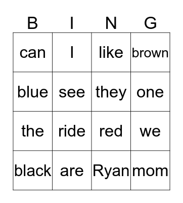 Sight words Bingo Card
