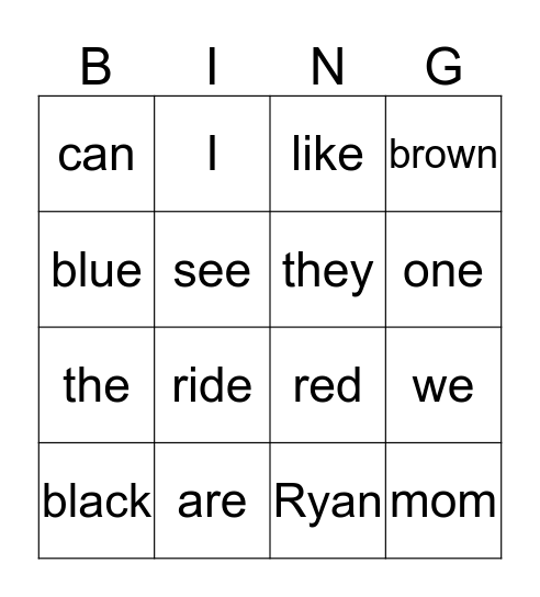 Sight words Bingo Card