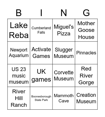 Spring Break Alternatives Bingo Card