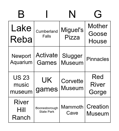 Spring Break Alternatives Bingo Card