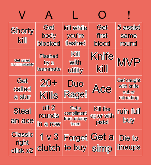 Valo-Bingo! Bingo Card