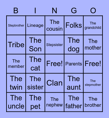 La Familia ~ English Bingo Card