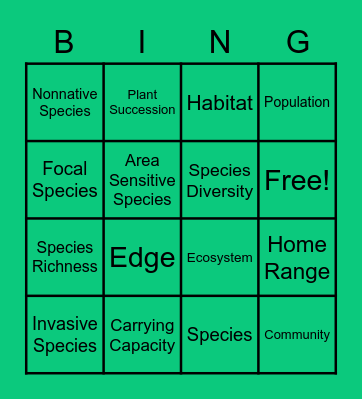 Wildlife Bingo Card