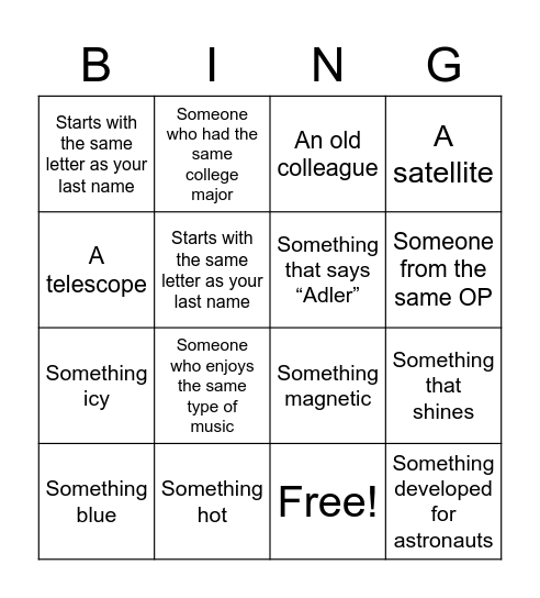 Adler Bingo Card