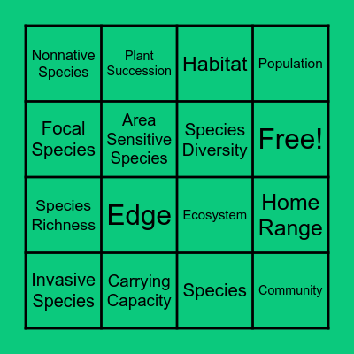 Wildlife Bingo Card