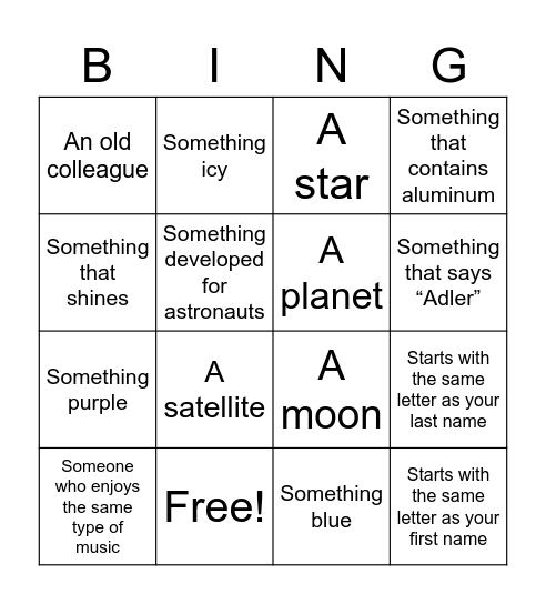 Adler Bingo Card