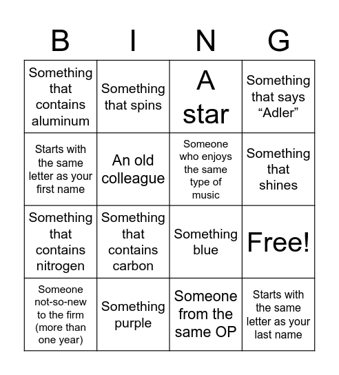 Adler Bingo Card