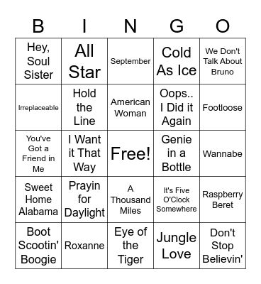 Karaoke 2 Bingo Card
