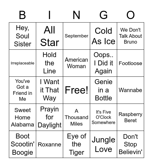 Karaoke 2 Bingo Card
