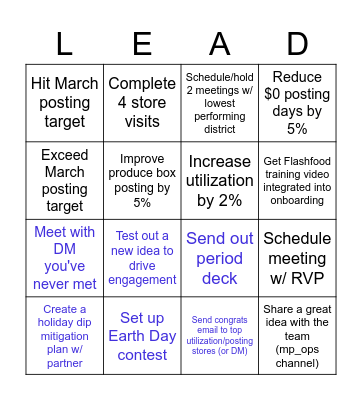 Ops March Madness Bingo Card