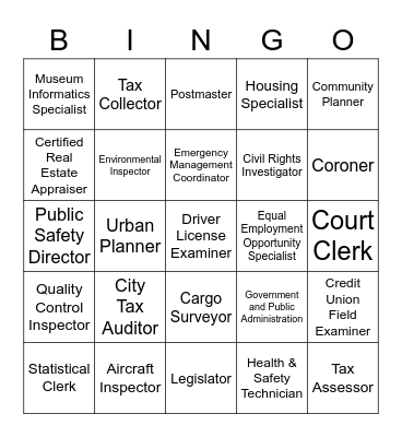 Career Cluster Bingo Card