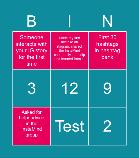 InstaMind Beginner's Bingo Card