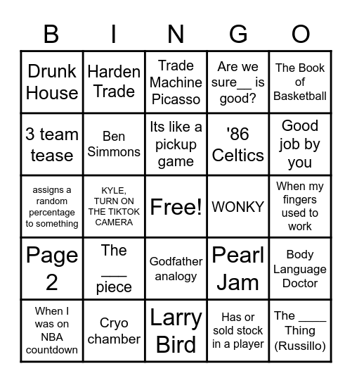 Bill Simmons Podcast Bingo Card