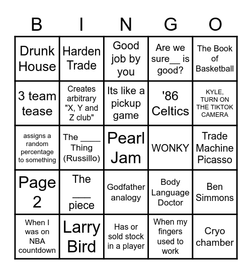 Bill Simmons Podcast Bingo Card