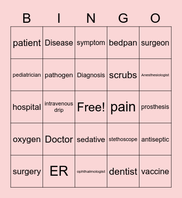 HealthCare Bingo Card