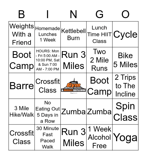 The Gym and Crossfit Castle Rock Bingo Card
