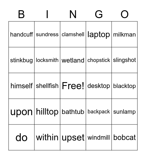 Compound Words Bingo Card
