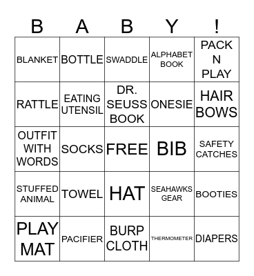 Baby Shower Bingo (Because Jes loves games) Bingo Card