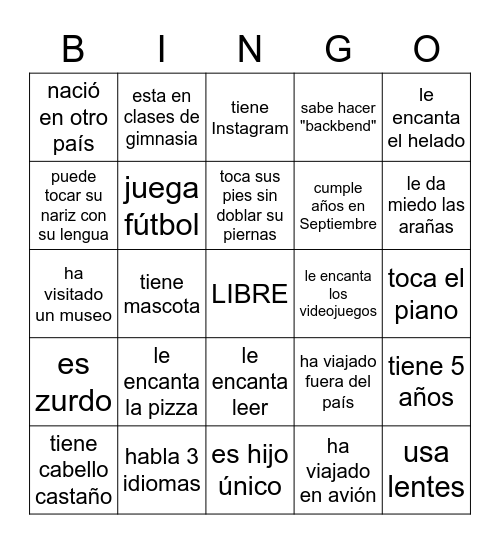 Amigo Bingo (busca alguien que...) Bingo Card