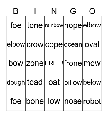 Long O Bingo Card