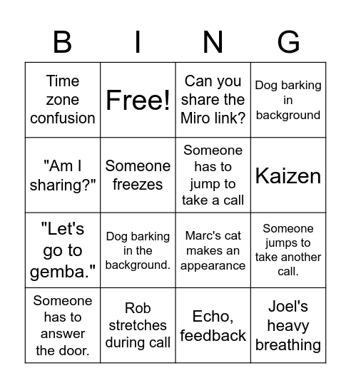 Mainstream PSP Bingo Card