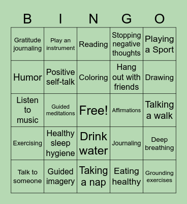 Wellness Wednesdays Bingo Card