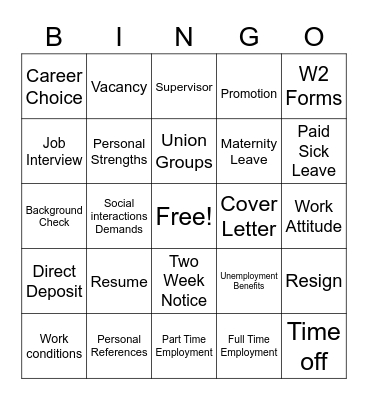Employment BINGO Card