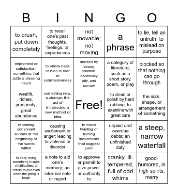 Units 14 -15 Vocabulary Bingo Card