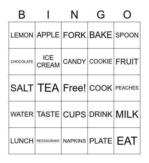 FOOD SIGNS PT. 1 Bingo Card