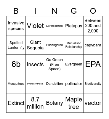 Plants and Animals Bingo Card