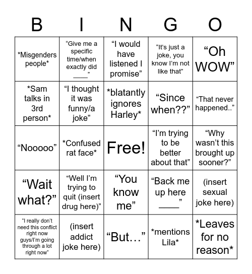 Intervention Bingo Card