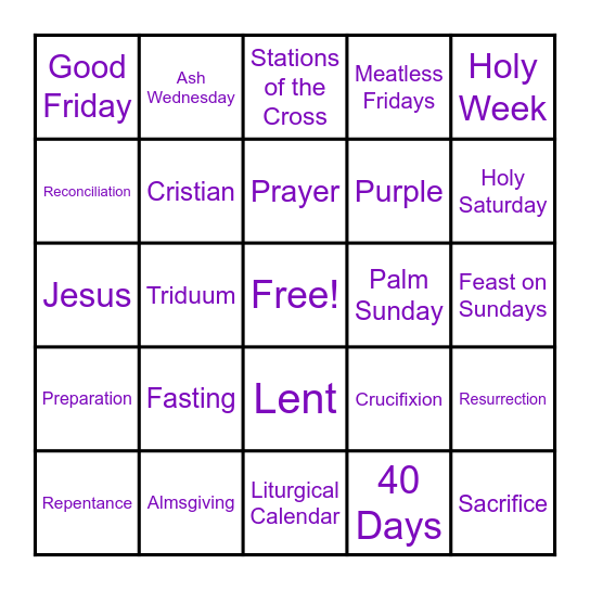 Lenten Bingo Card