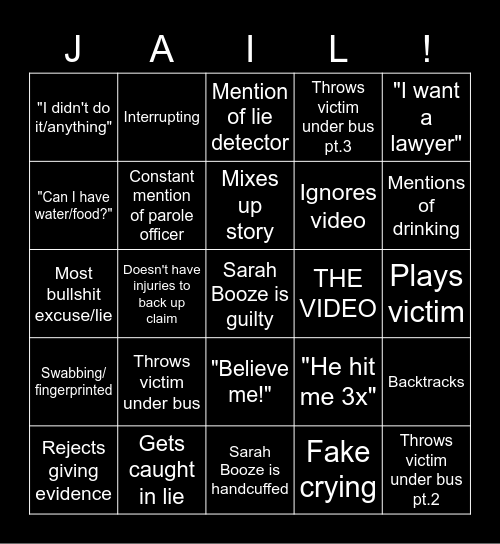 #jailsarahboone Bingo Card