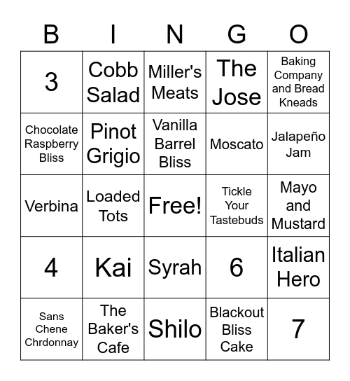 Gillig Winery Bingo Card
