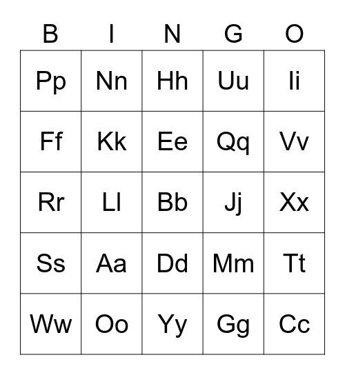 Alphabet Bingo Card