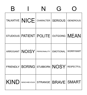 PERSONALITY SIGNS Bingo Card