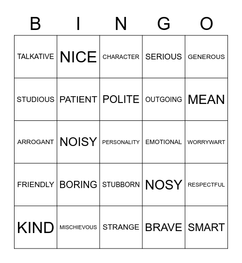 PERSONALITY SIGNS Bingo Card