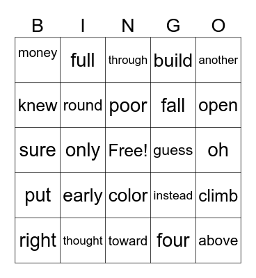 Block 5 - 1st Grade Bingo Card