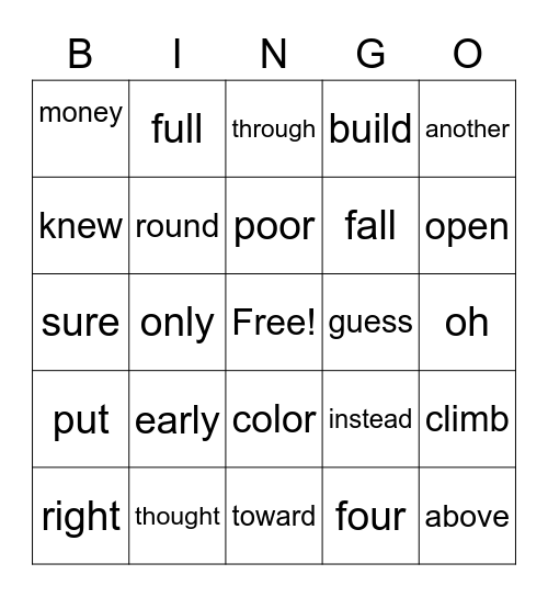 Block 5 - 1st Grade Bingo Card