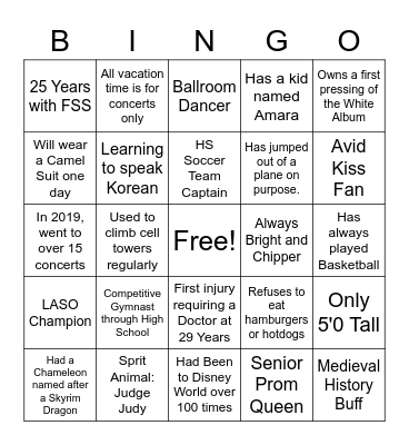 Get To Know You Bingo Card