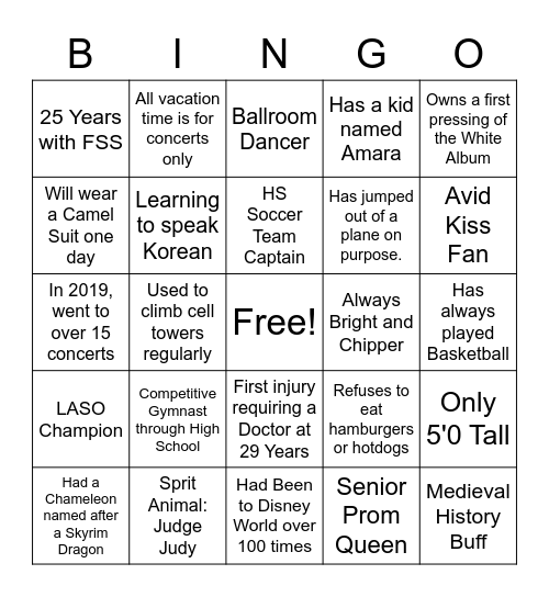 Get To Know You Bingo Card
